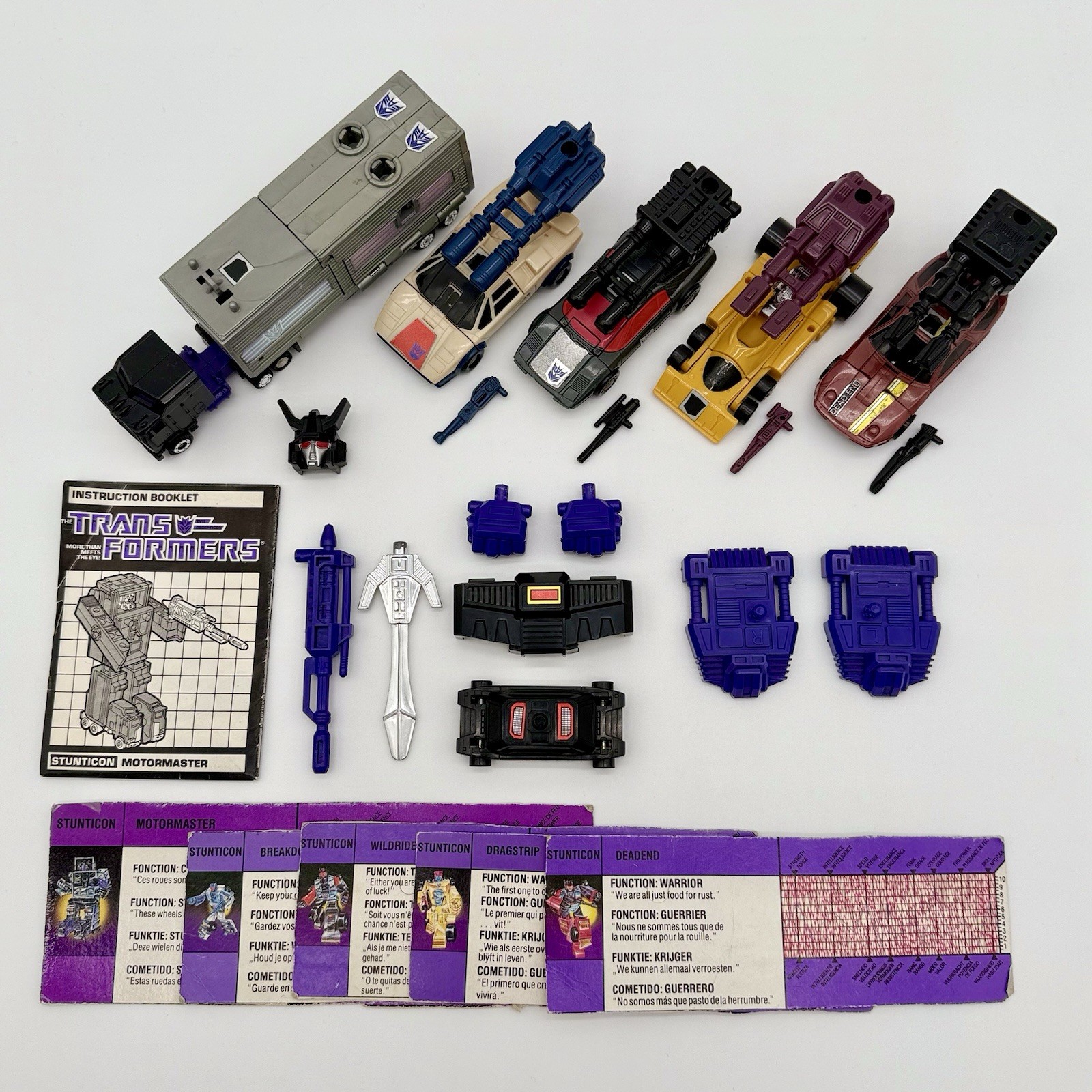  VINTAGE 1985 G1 TRANSFORMERS MENASOR STUNTICONS SET, 100% COMPLETE