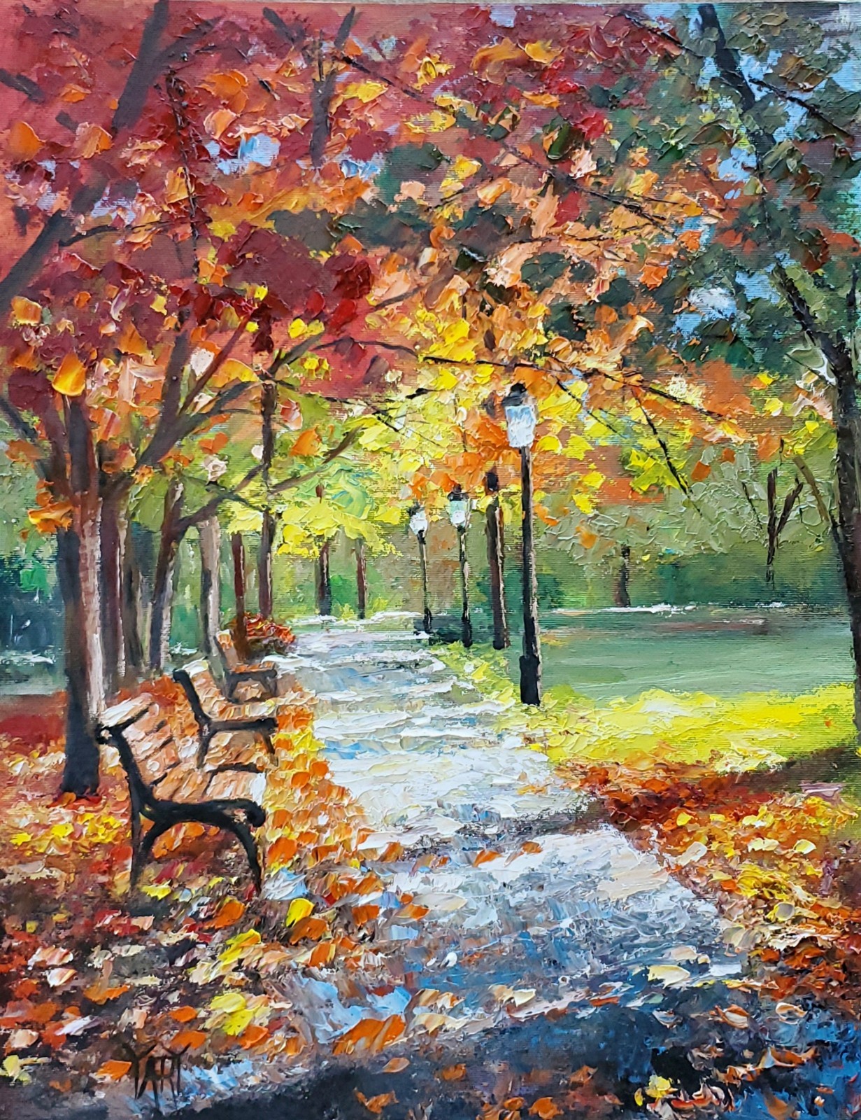 YARY DLUHOS Autumn Park Fall Landscape Trees Leaves Original Art Oil Painting YARY DLUHOS Autumn Park Fall Landscape Trees Leaves Original Art Oil Painting