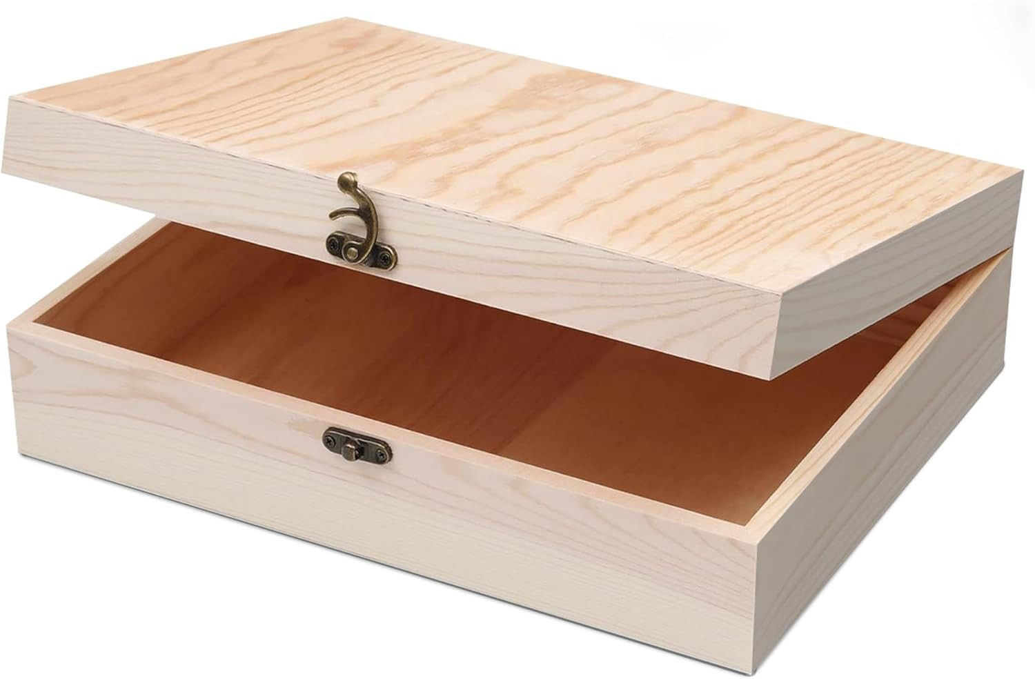 Unfinished Wooden Box with Hinged Lid Pine Craft Storage Jewelry DIY 12 x 9 Inch