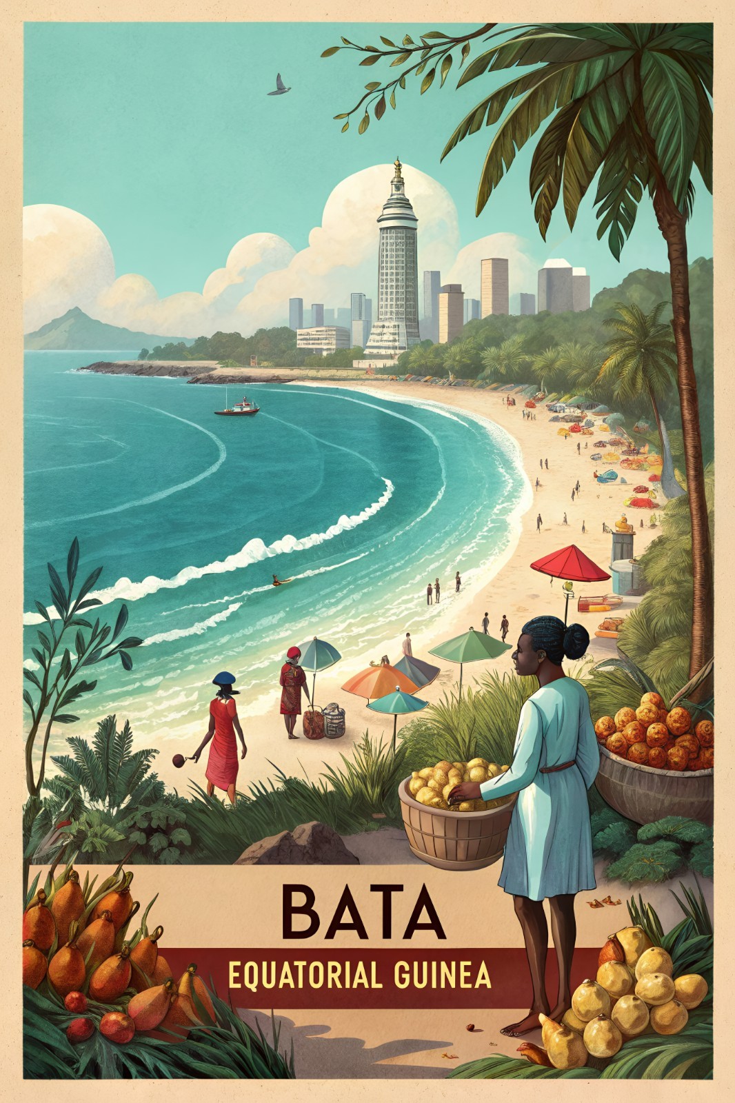Bata Equatorial Guinea Travel Poster - Vibrant Cultural Cityscape Art Print_more