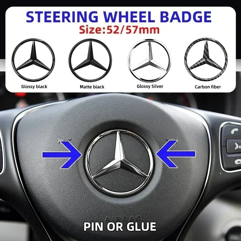 ABS 3D Badge For Mercedes Benz Car Steering Wheel Center Emblem caps