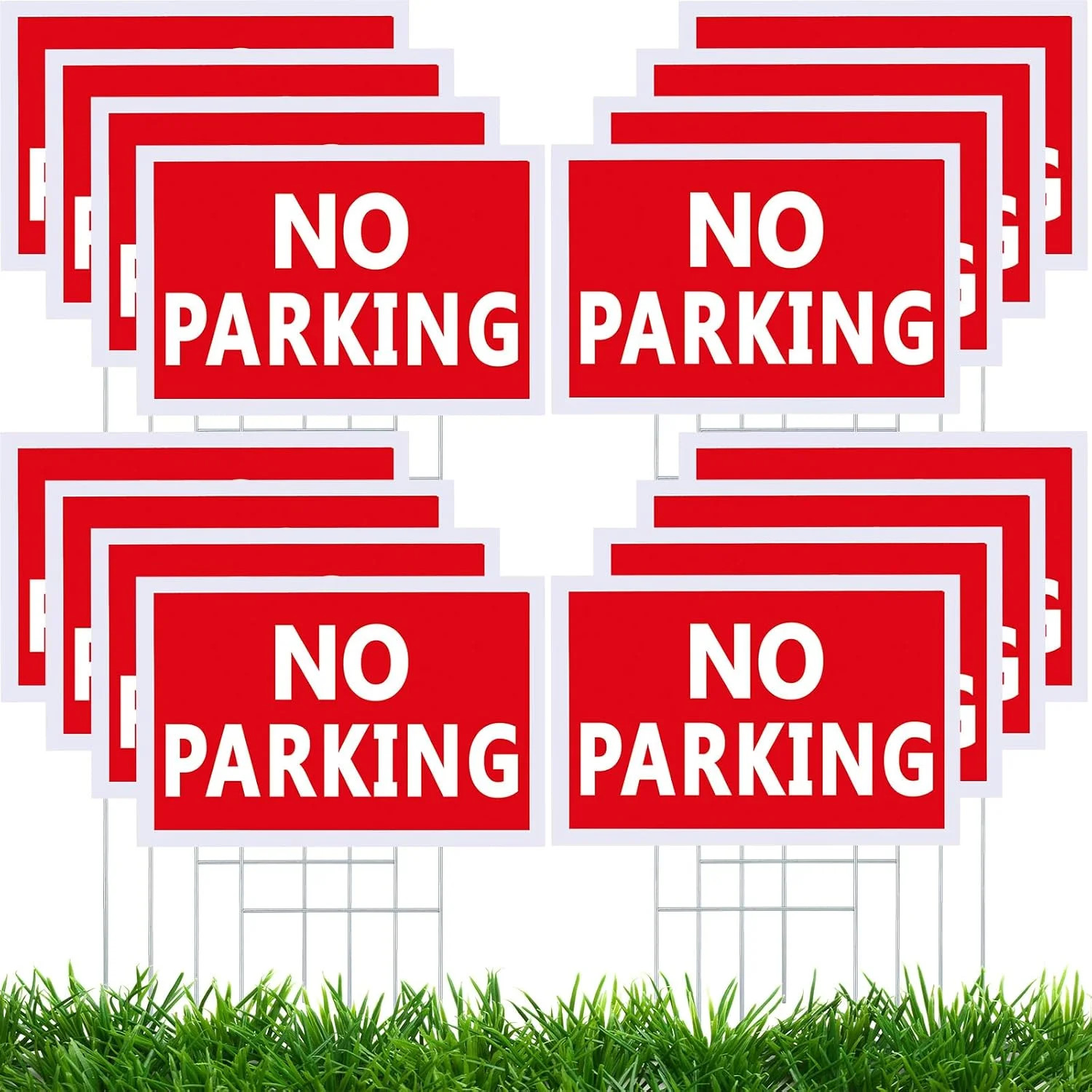 Blulu 16 Pcs No Parking Signs with Stakes 12 x 16 Inch Double Sided No Parking Y