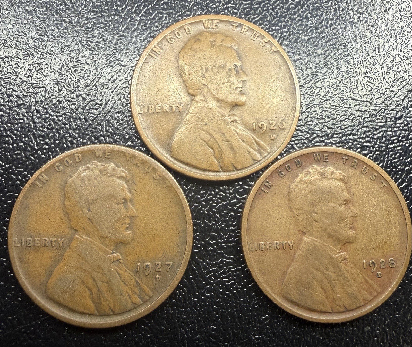 Sequential Better Dates: 1926-D, 1927-D, 1928-D Lincoln Wheat Cents (VG-F)