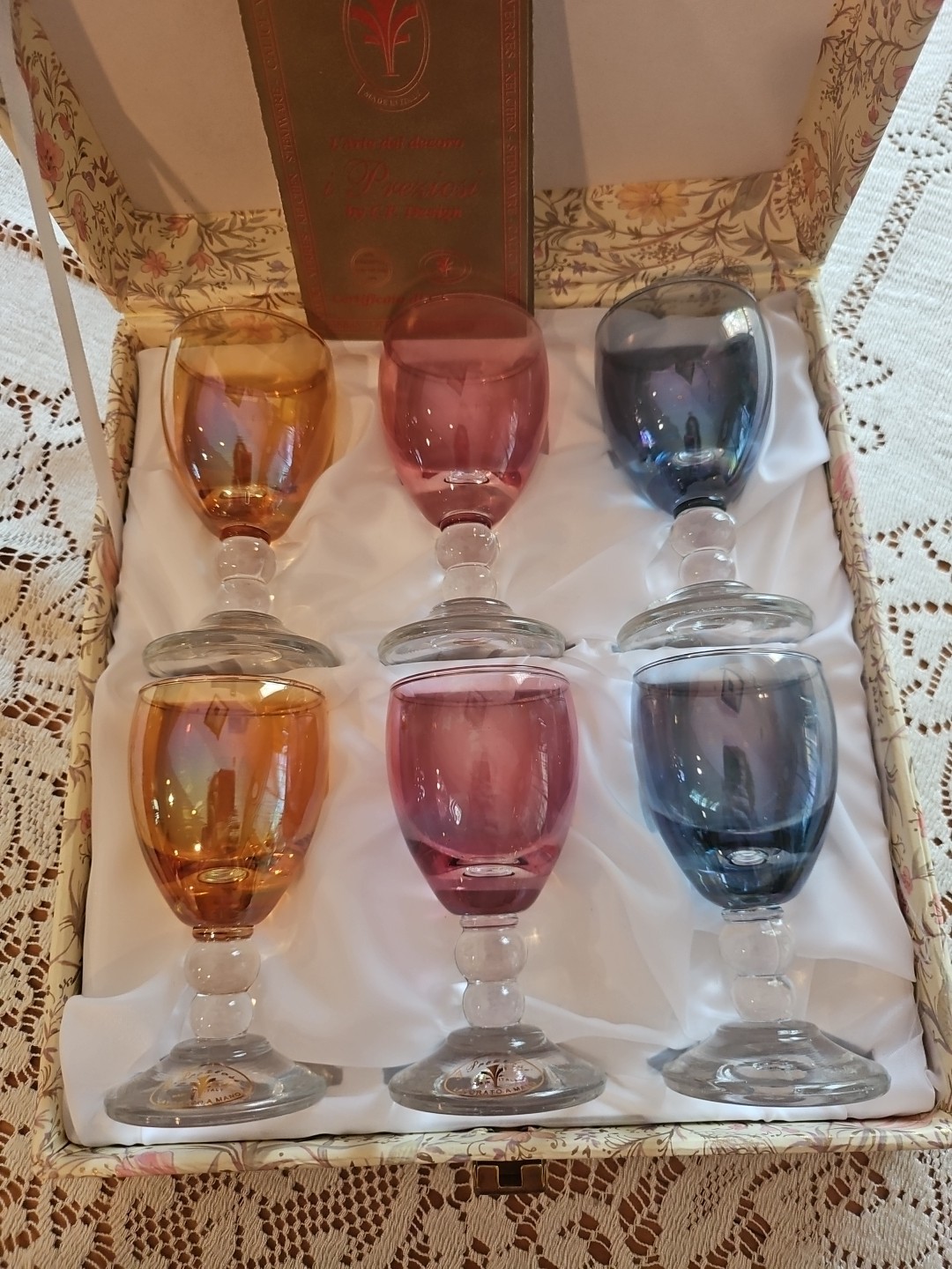 Vintage Cordial Glasses, Italy,  Cristalleria Fratelli Fumo 6 Lead Crystal