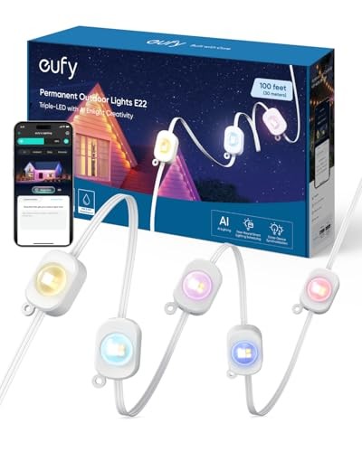 eufy Permanent Outdoor Lights E22, 100ft with 60 Triple-LED Lights eufy Permanent Outdoor Lights E22, 100ft with 60 Triple-LED Lights
