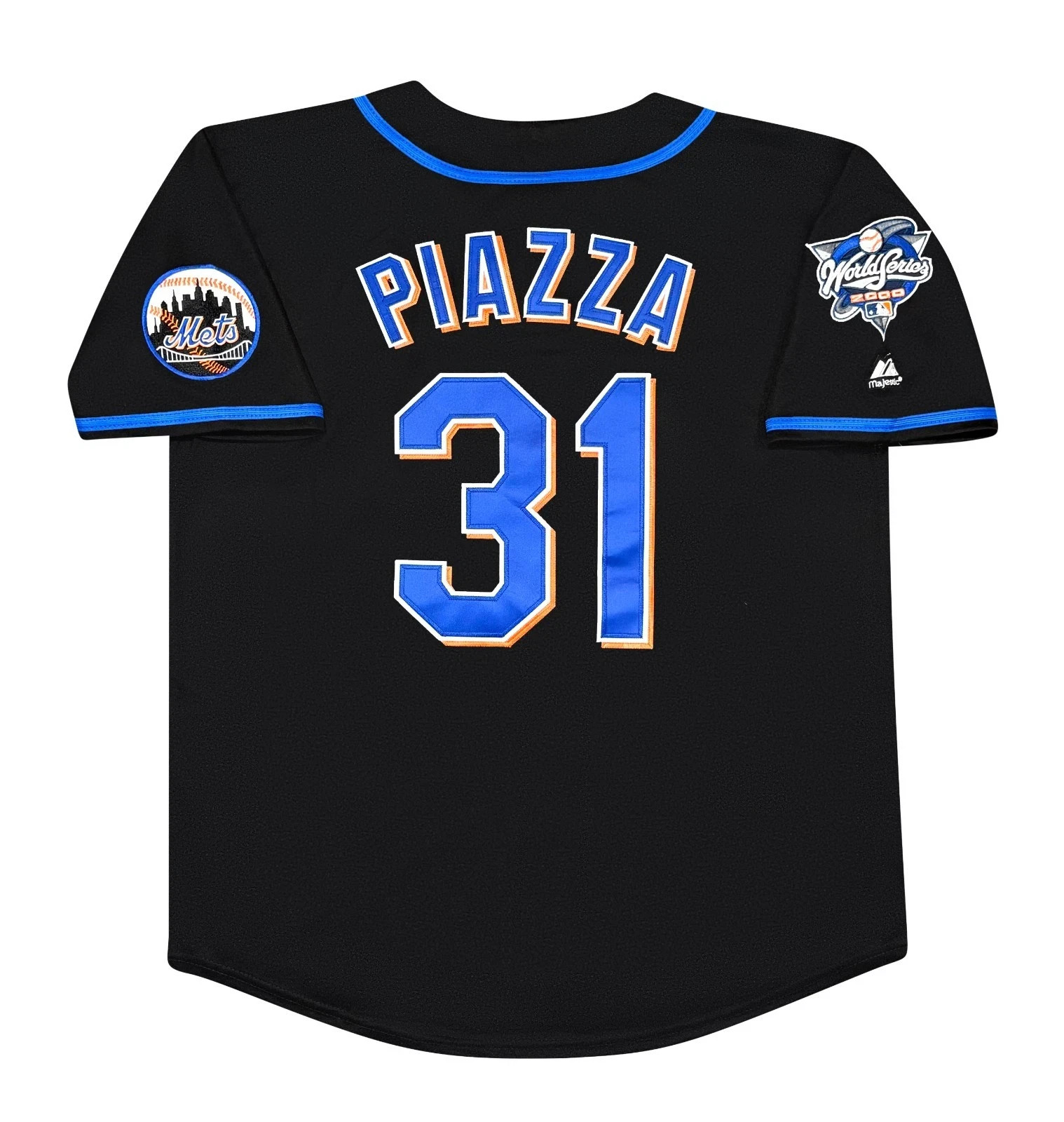 Mike Piazza New York Mets 2000 World Series Throwback Black Men\'s Jersey (L-XL) Mike Piazza New York Mets 2000 World Series Throwback Black Men\'s Jersey (L-XL)