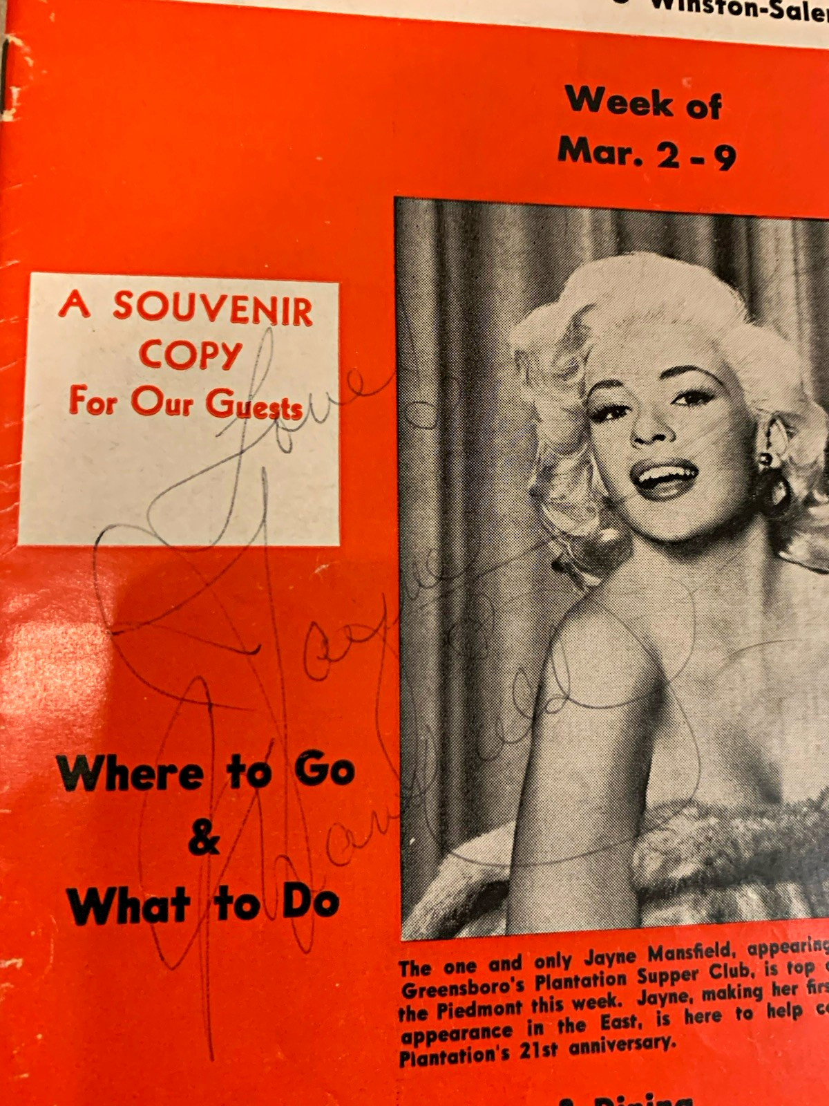 This Week theatre program 1963  Jayne Mansfield Signed w/ COA JSA autograph 