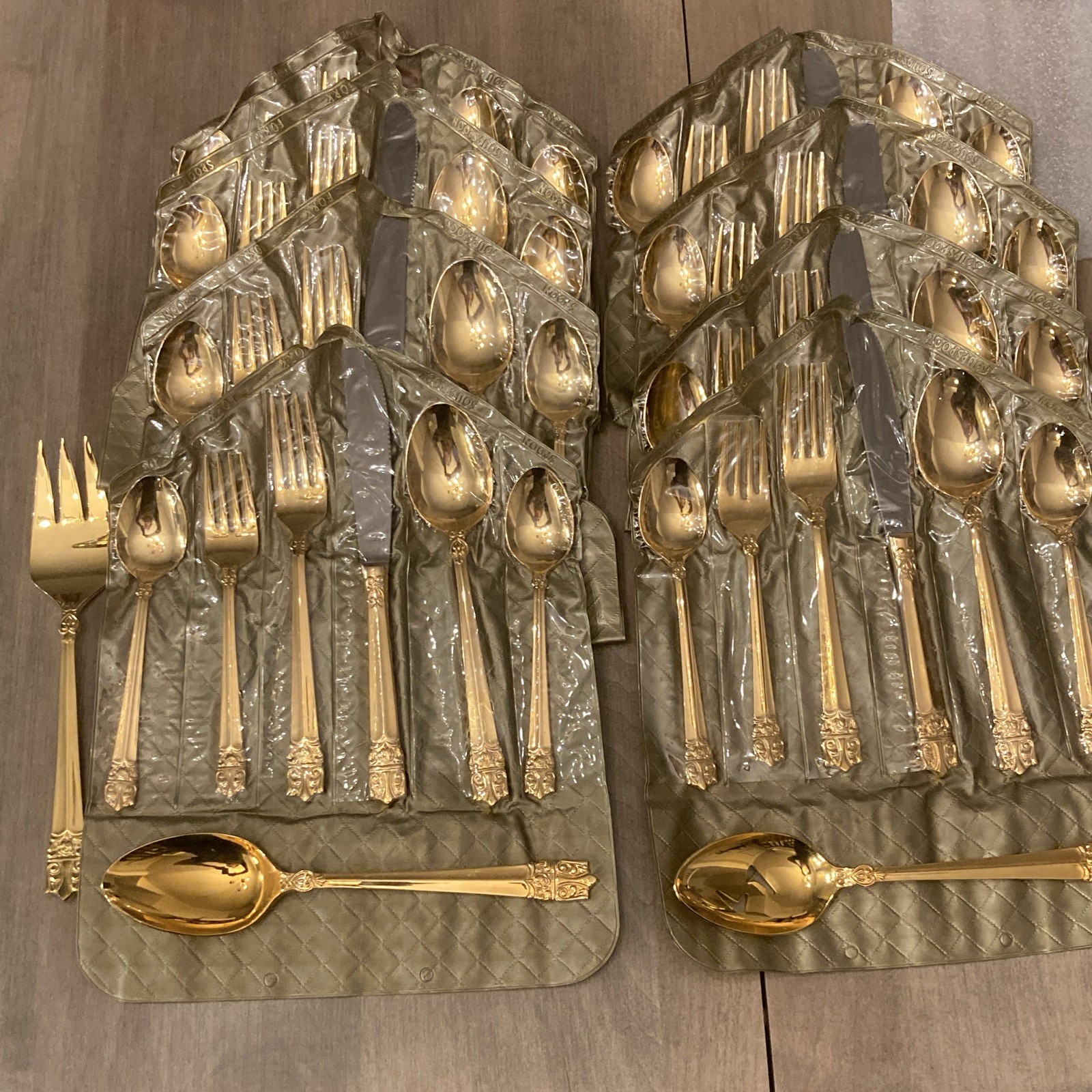 Viners of Sheffield Gold electroplate flatware 8 settings Cellini Pattern. 51 pc Viners of Sheffield Gold electroplate flatware 8 settings Cellini Pattern. 51 pc