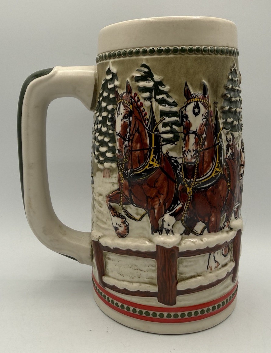 Vintage Budweiser Holiday Beer Stein Clydesdales Anheuser Busch Limited Edition Vintage Budweiser Holiday Beer Stein Clydesdales Anheuser Busch Limited Edition