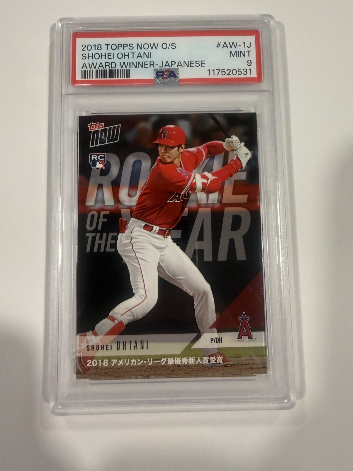 2018 Topps Now Shohei Ohtani AW-1J Japanese Rookie RC PSA 9 Award Winner