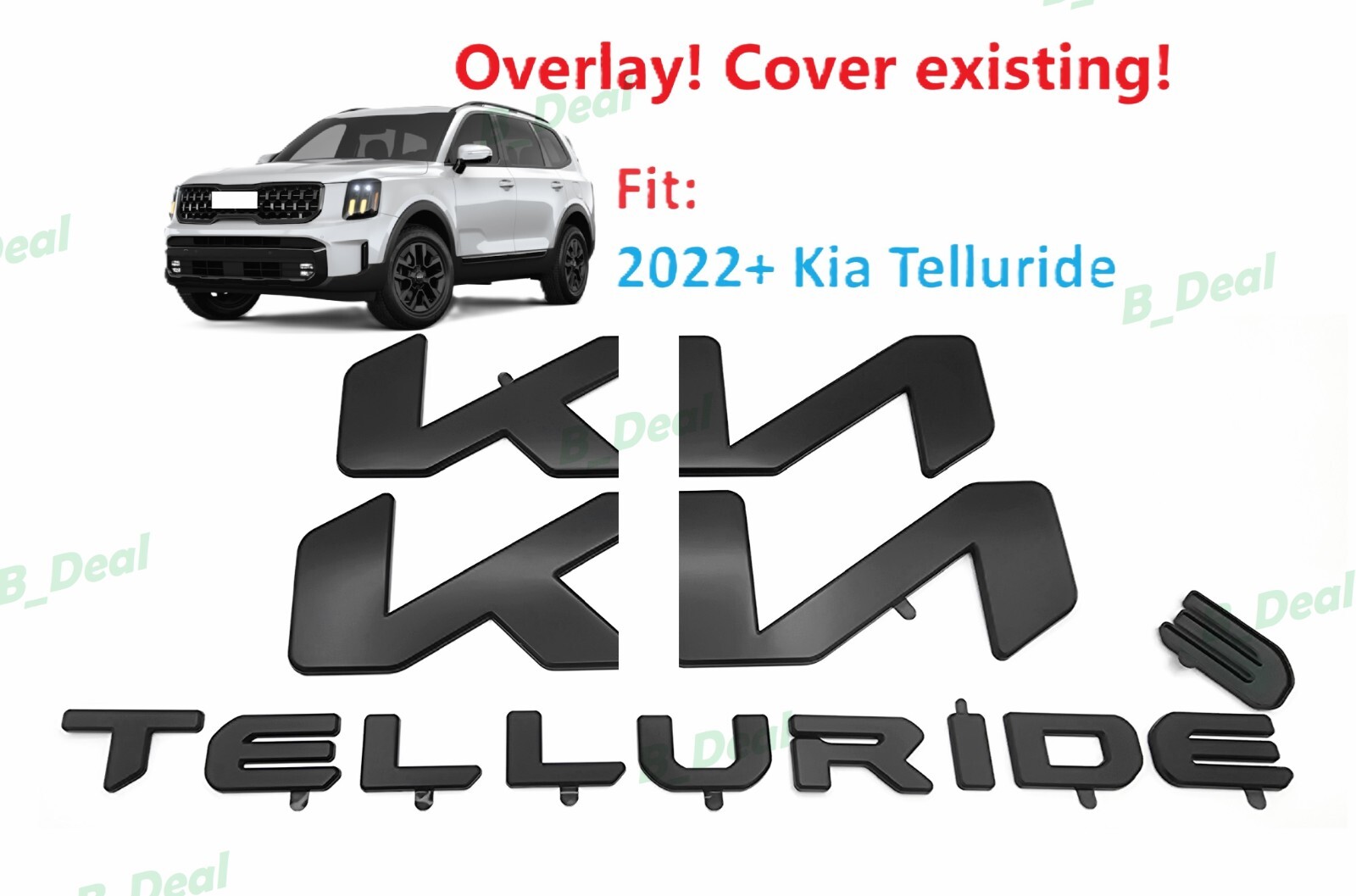 Custom OVERLAY Matte Black Telluride Front Rear K IA Emblem 2023-2025