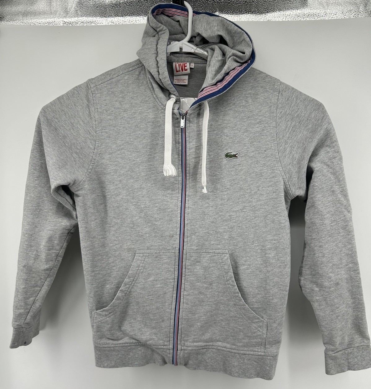 Lacoste Live Full Zip Hoodie Sweatshirt Gray Cotton Men’s Size 5 US Large