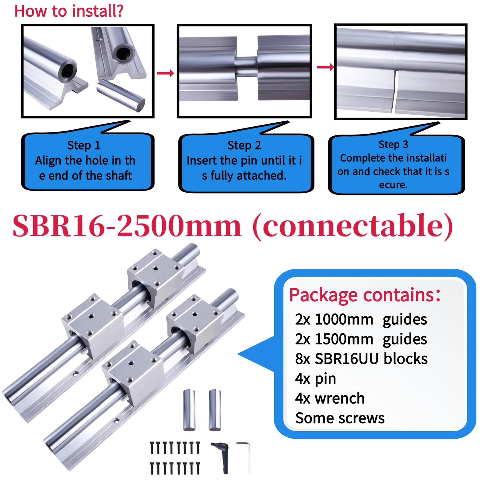 SBR16/20/25 Linear Rail Guide 500mm-4500mm+SBR16UU SBR20/25UU Bearing Blocks CNC