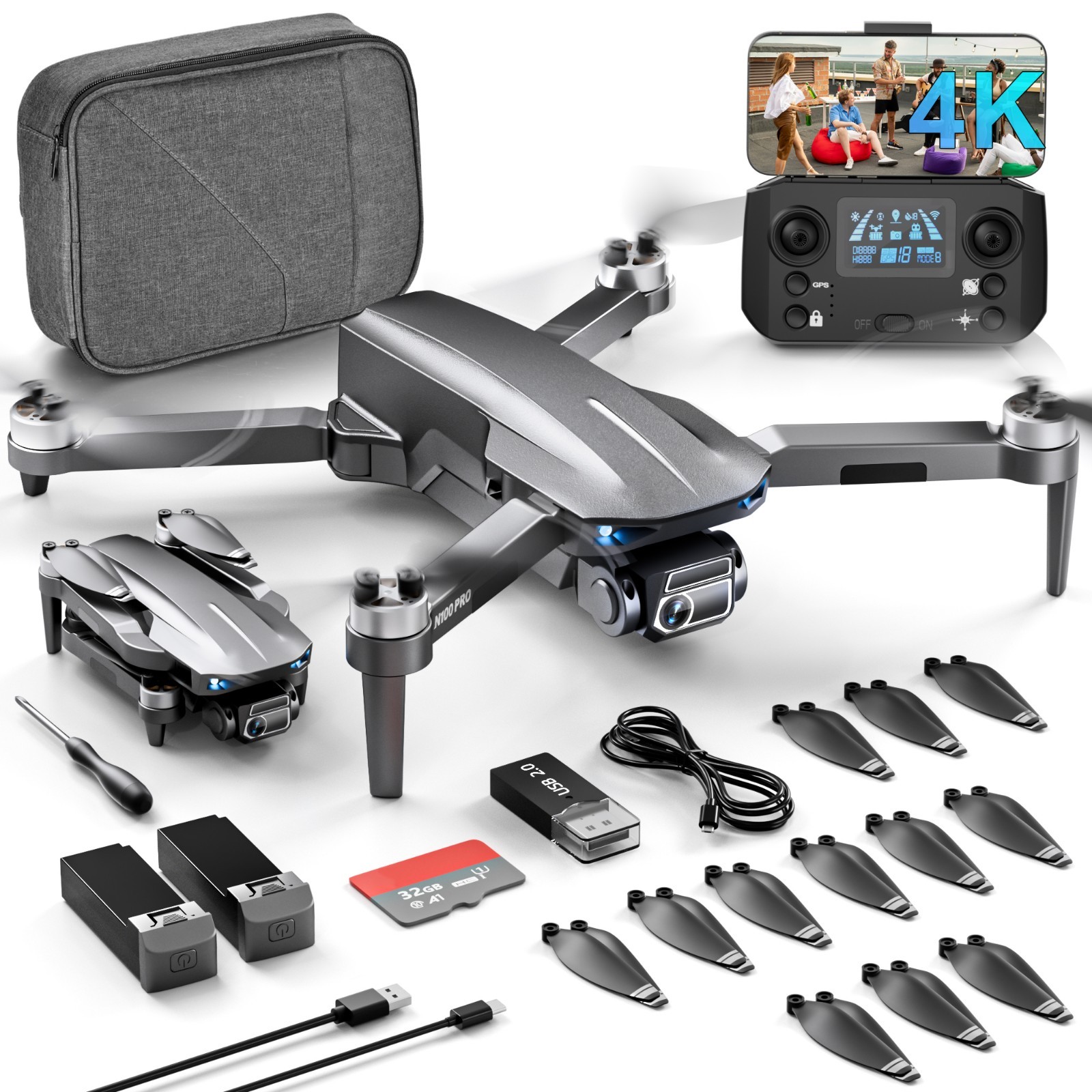 Drone with Camera 4K 5G GPS WIFI Dual Camera 3800ft FPV Transmission W/ 32GB TF
