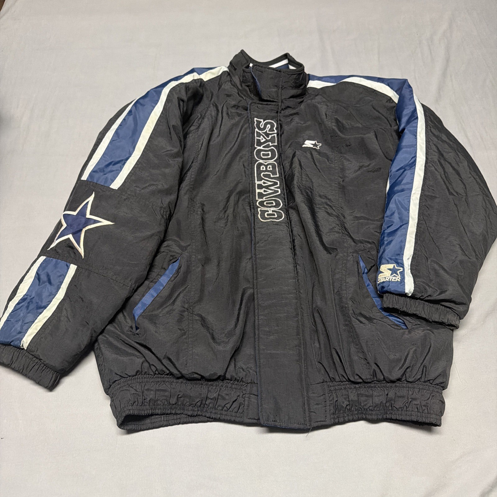 Vintage 90s Starter Dallas Cowboys NFL Pro Line Jacket 2XL Black Satin