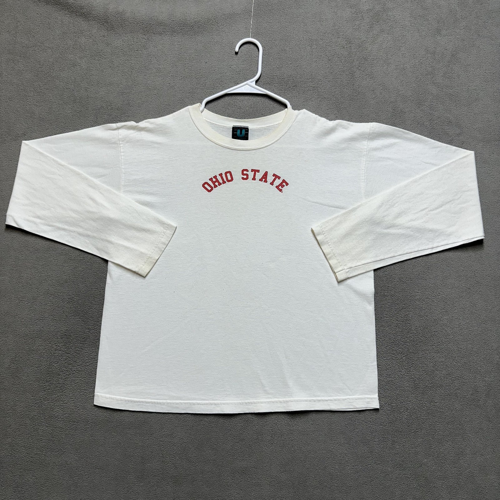 Vintage Ohio State Buckeye Shirt Youth XL White Long Sleeve Crew Neck Distressed