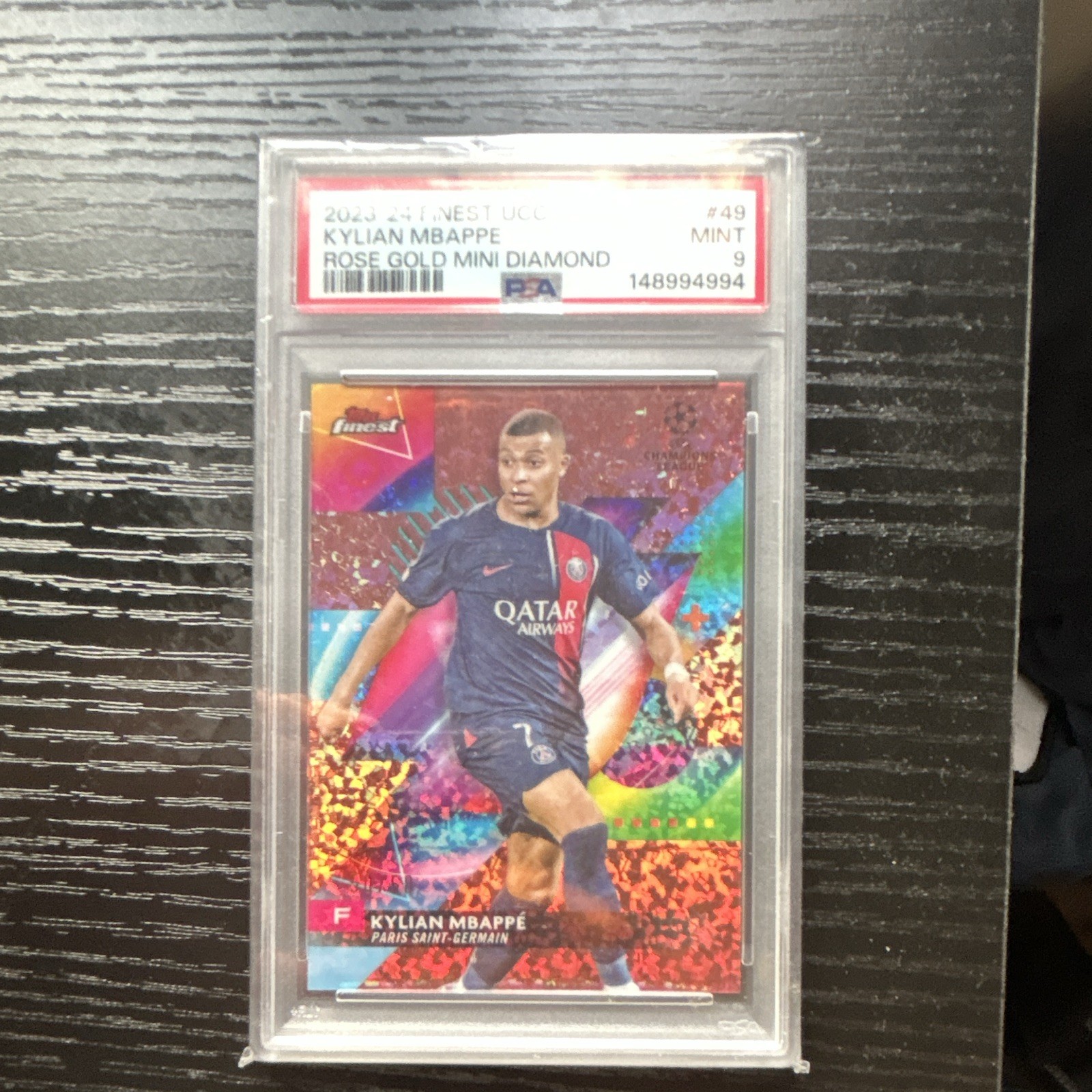 Topps 2022-23 Finest UEFA Club Competitions Mbappé Rose Gold Mini Diamond #49/50