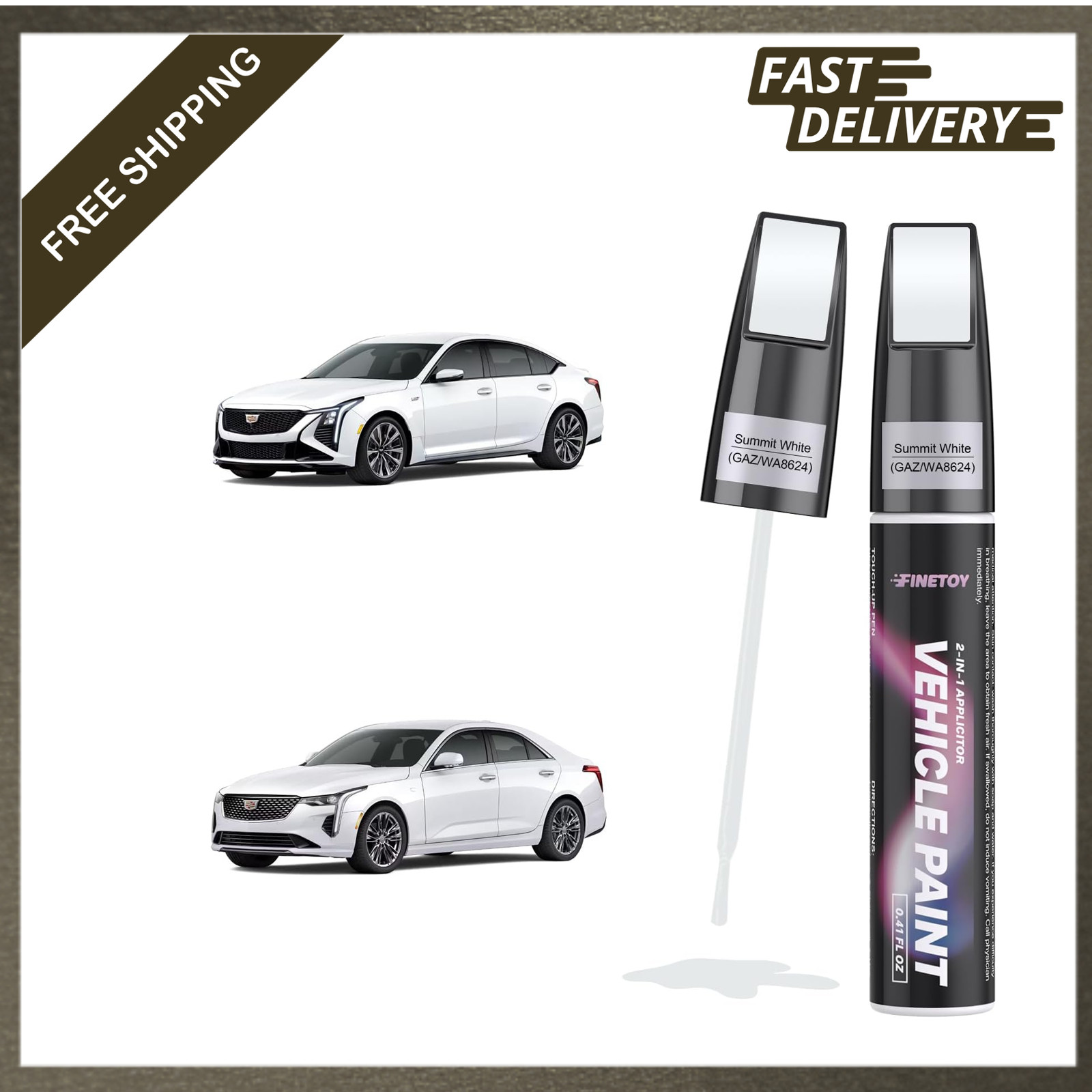 Summit White GAZ WA8624 Touch Up Paint for Cadillac Vehicle Scratch Repair Pen
