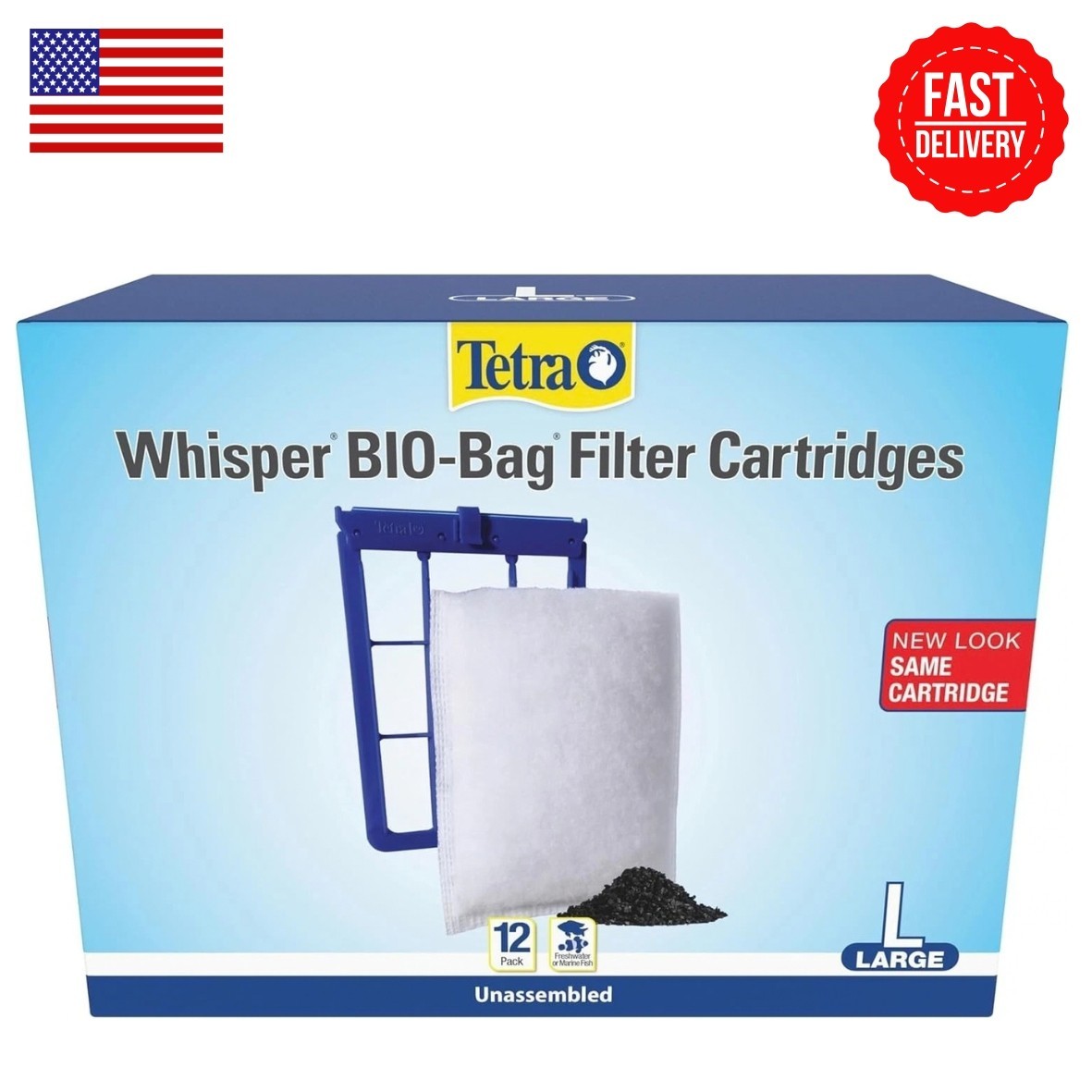 TETRA WHISPER BIO-BAG DISPOSABLE FILTER CARTRIDGES UNASSEMBLED LARGE 12 PACK New