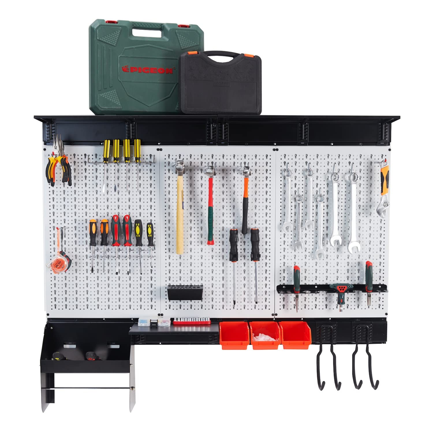 48x36 inch Gray Pegboard Wall Organizer Garage Storage Kit w/ Hooks & Shelves 48x36 inch Gray Pegboard Wall Organizer Garage Storage Kit w/ Hooks & Shelves