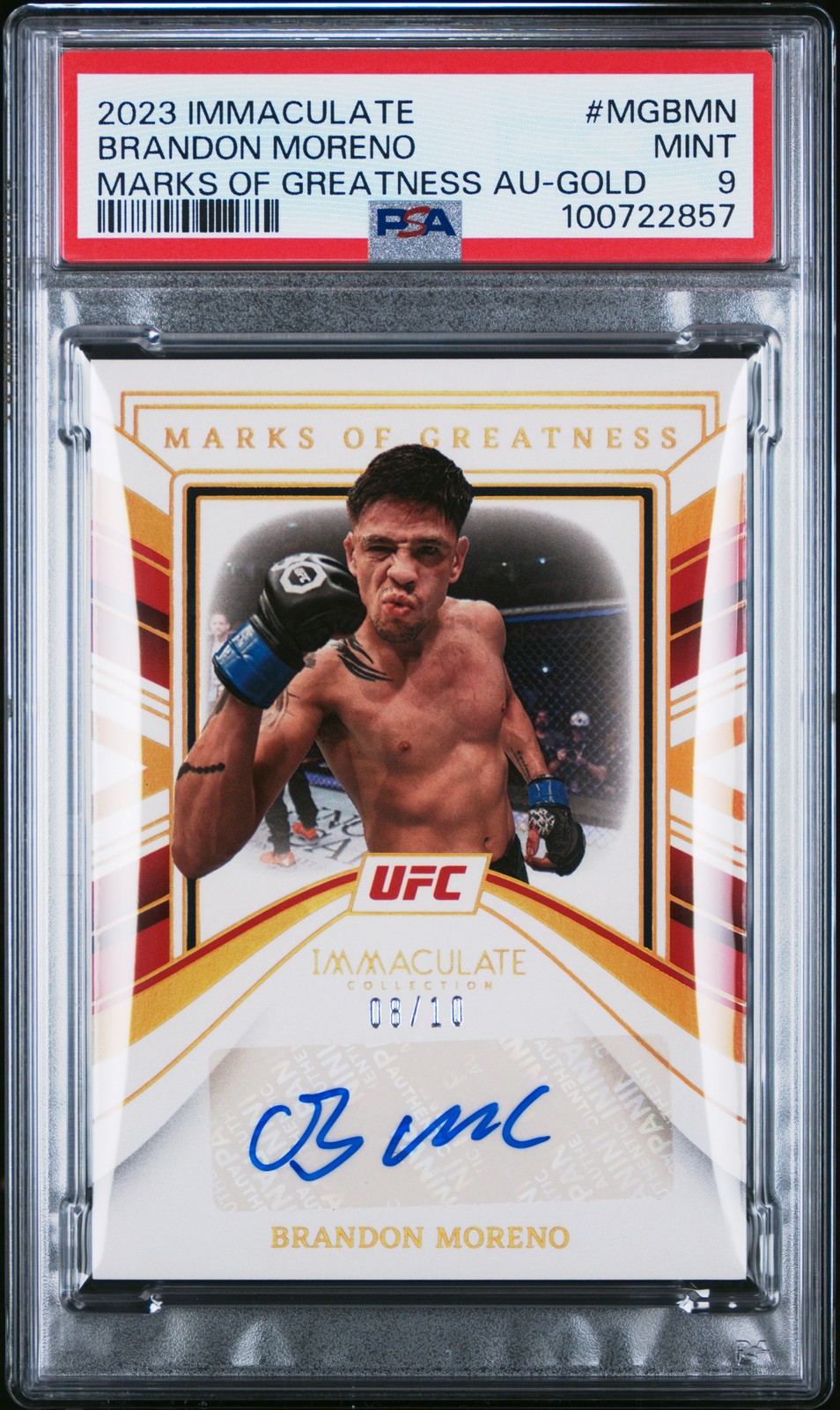 Brandon Moreno 2023 Immaculate UFC Marks Of Greatness Auto Gold MGBMN /10 PSA 9 Brandon Moreno 2023 Immaculate UFC Marks Of Greatness Auto Gold MGBMN /10 PSA 9