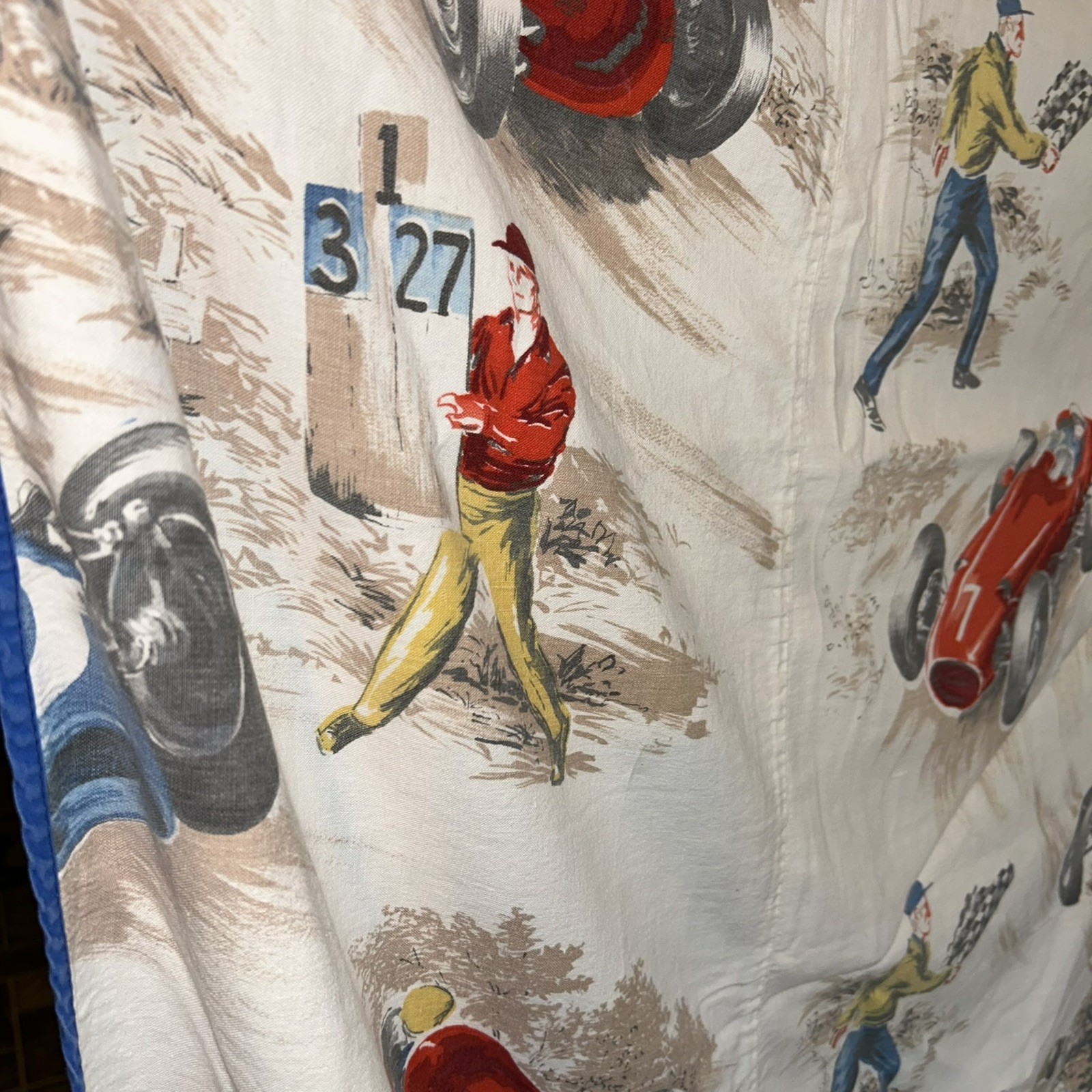 Vtg 1950s 1960s Grand Prix Auto Racing Twin Bedspread Coverlet Great Novelty MCM