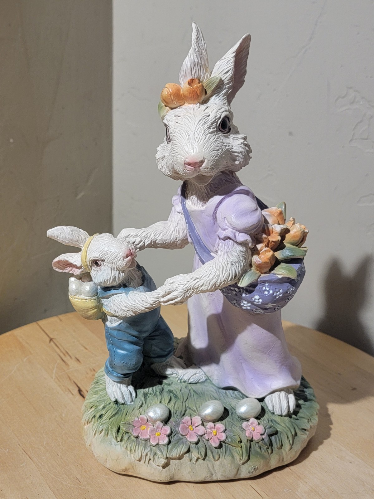 Henri Chrisdon Resin Mrs Rabbit & Kid Bunny W/ Flowers Easter Eggs Cottagecore Henri Chrisdon Resin Mrs Rabbit & Kid Bunny W/ Flowers Easter Eggs Cottagecore