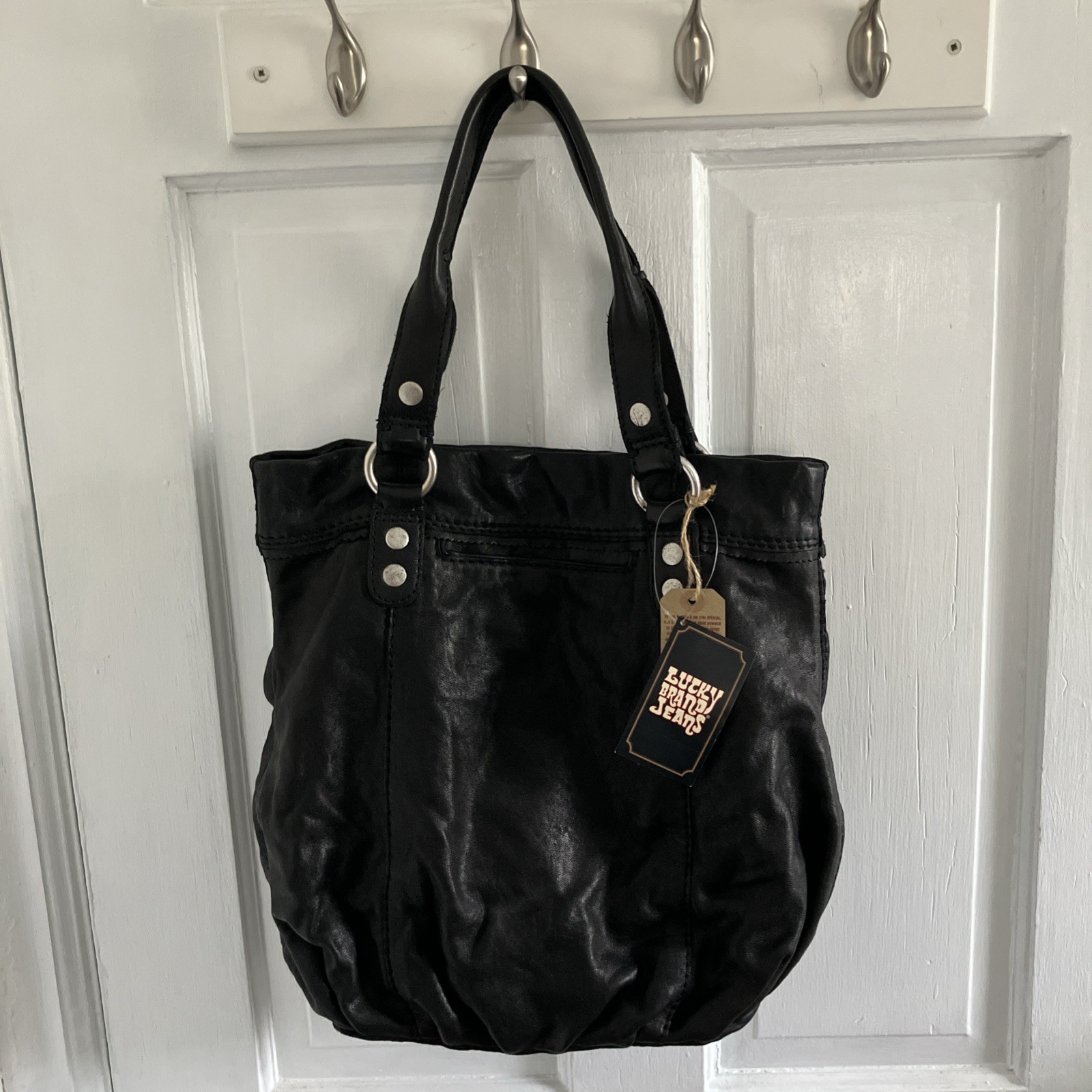 NWT Vintage Y2K Era Lucky Brand “Trippin Out” Black Leather Tote HKRUD910