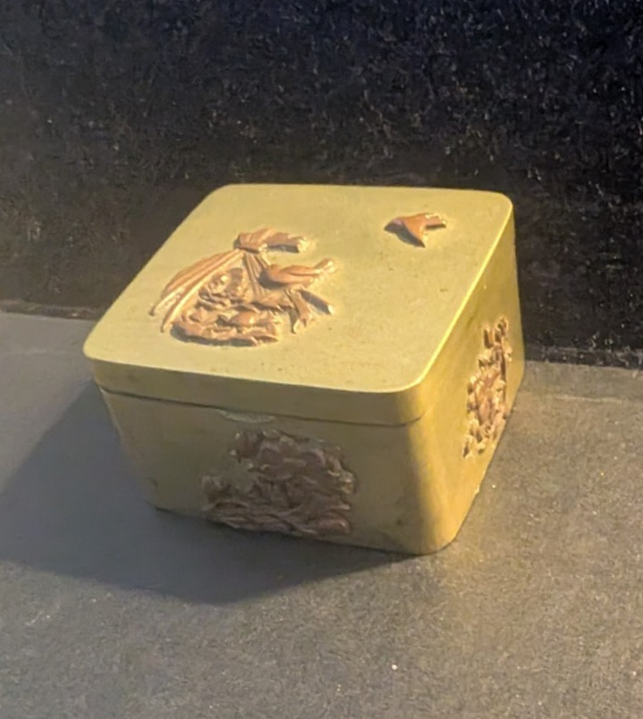 Antique Japanese Meiji Period 1868-1912 Mixed Metal Box Decorated in Relief #3