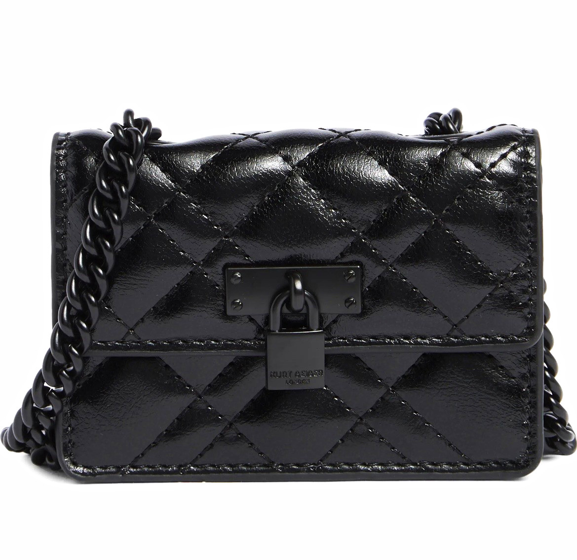 Kurt Geiger Black Quilted Diamond Shoulder Bag Chain Strap Padlock Closure