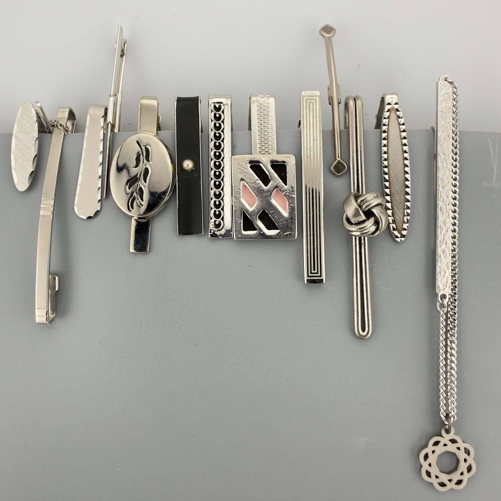 Vintage Tie Clip Bar Collar Pin Lot Silver Tone Swank Anson Variety Mix