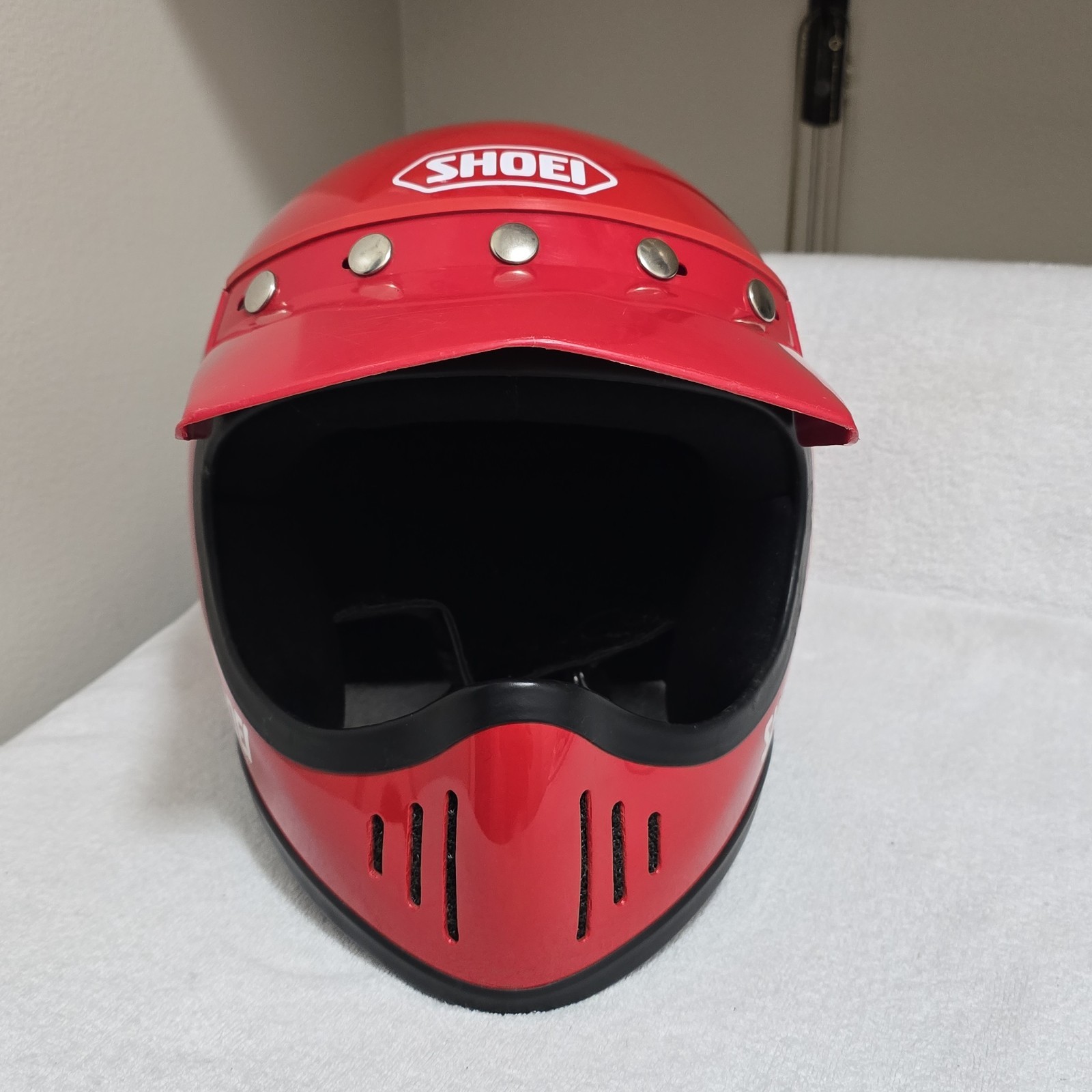 VTG 1984 Shoei EX-5 Motocross Helmet Red Size L 7 3/8-7 1/2 SNELL Display Only VTG 1984 Shoei EX-5 Motocross Helmet Red Size L 7 3/8-7 1/2 SNELL Display Only