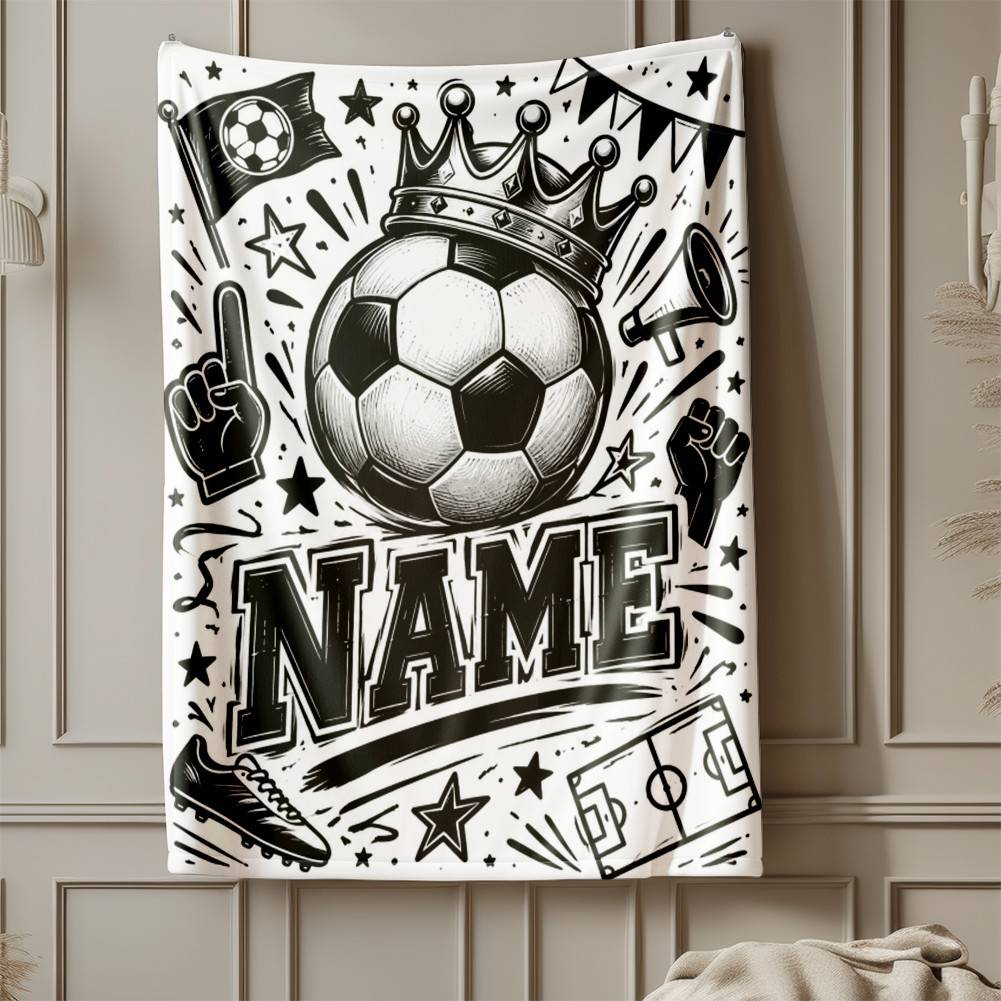 Personalized Crowned Soccer Ball Coral Fleece Blanket Design 2