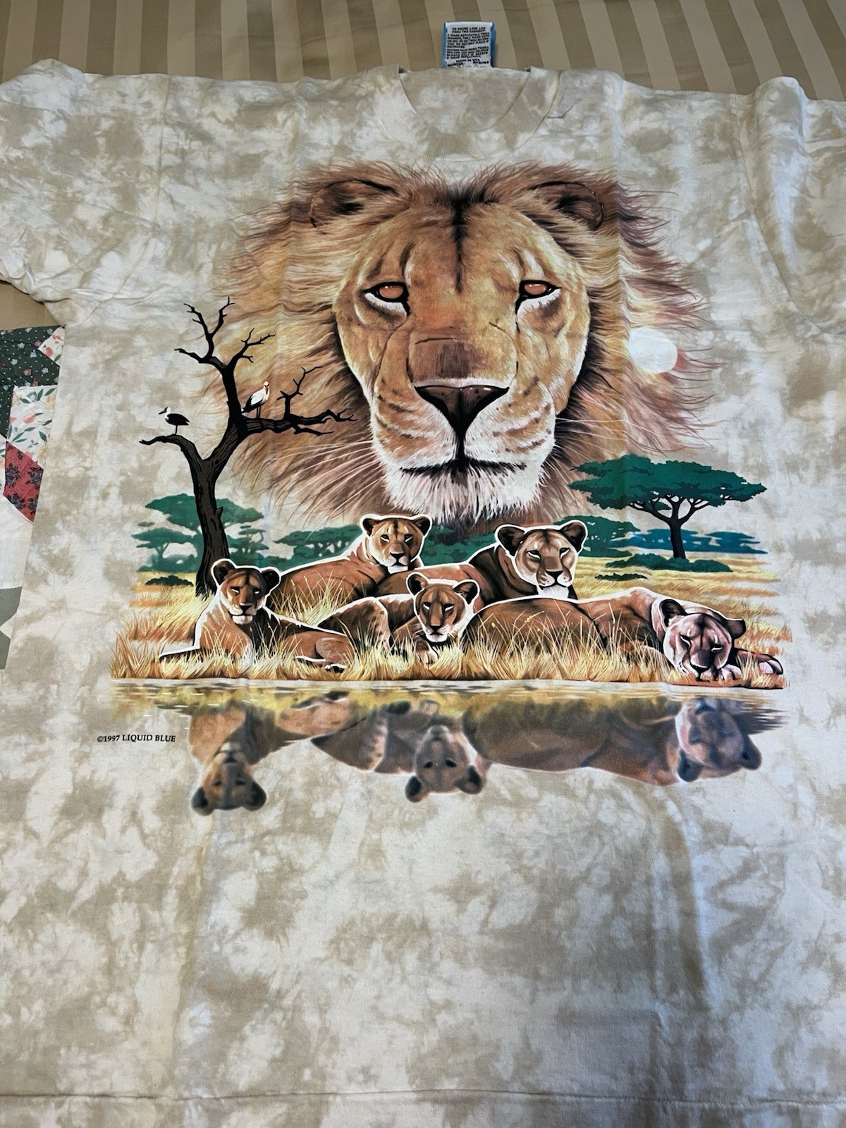 Rare Vintage 90s Liquid Blue No Pupil Lion T Shirt Single Stich AOP NWT