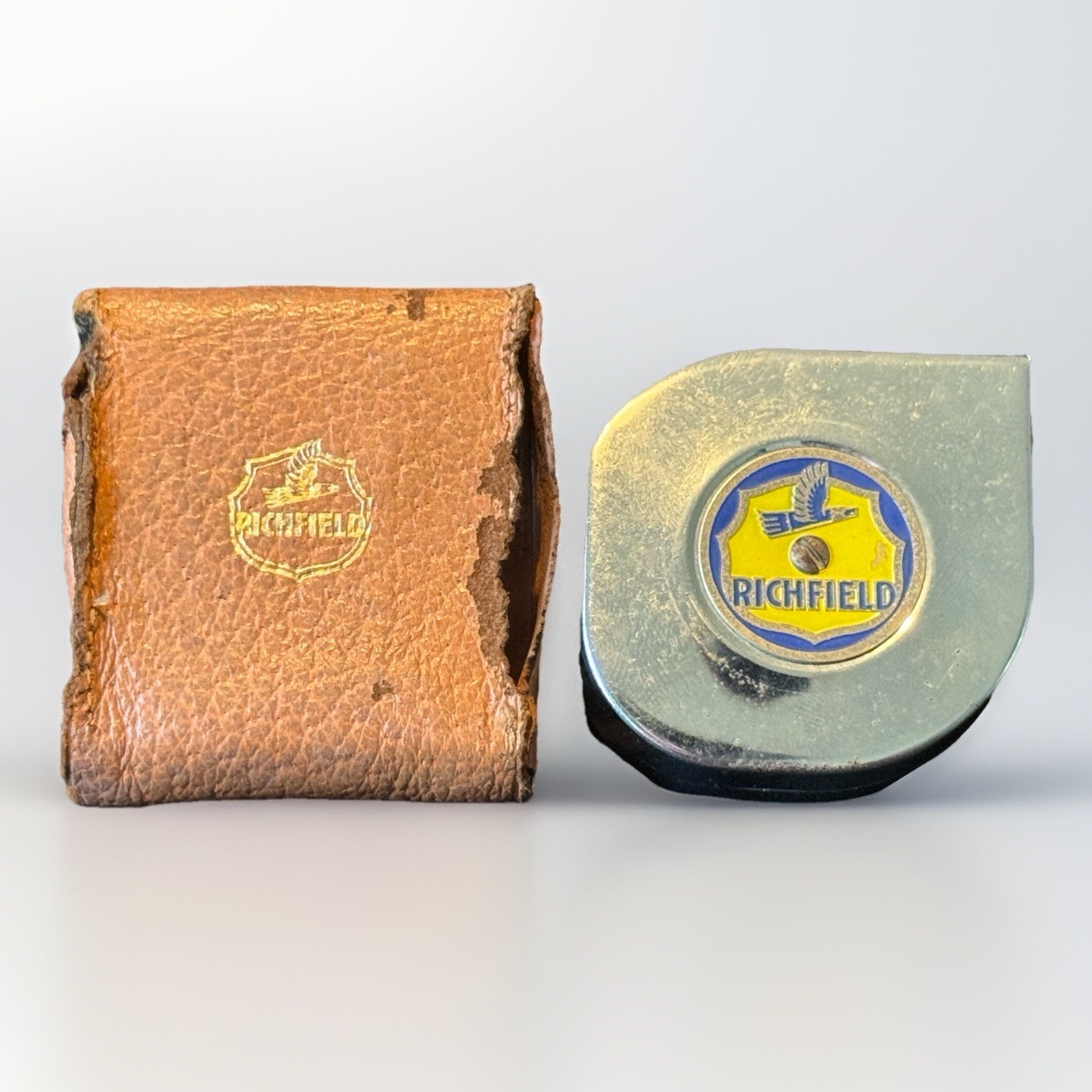 Vintage Richfield Gas Oil Advertising Tape Measure With Leather Case Rare Vintage Richfield Gas Oil Advertising Tape Measure With Leather Case Rare