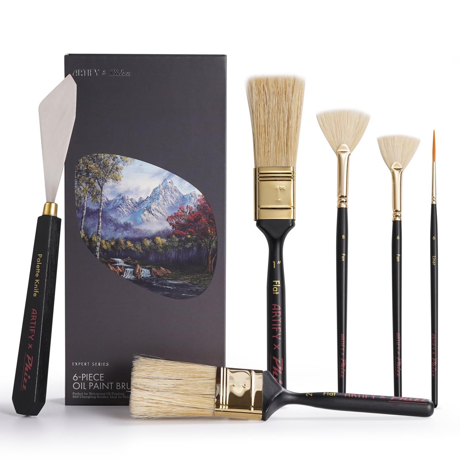 Artify Artist Paint Brush Set endorsed by Painter Phizz, 6-Piece Wet-on-Wet O...