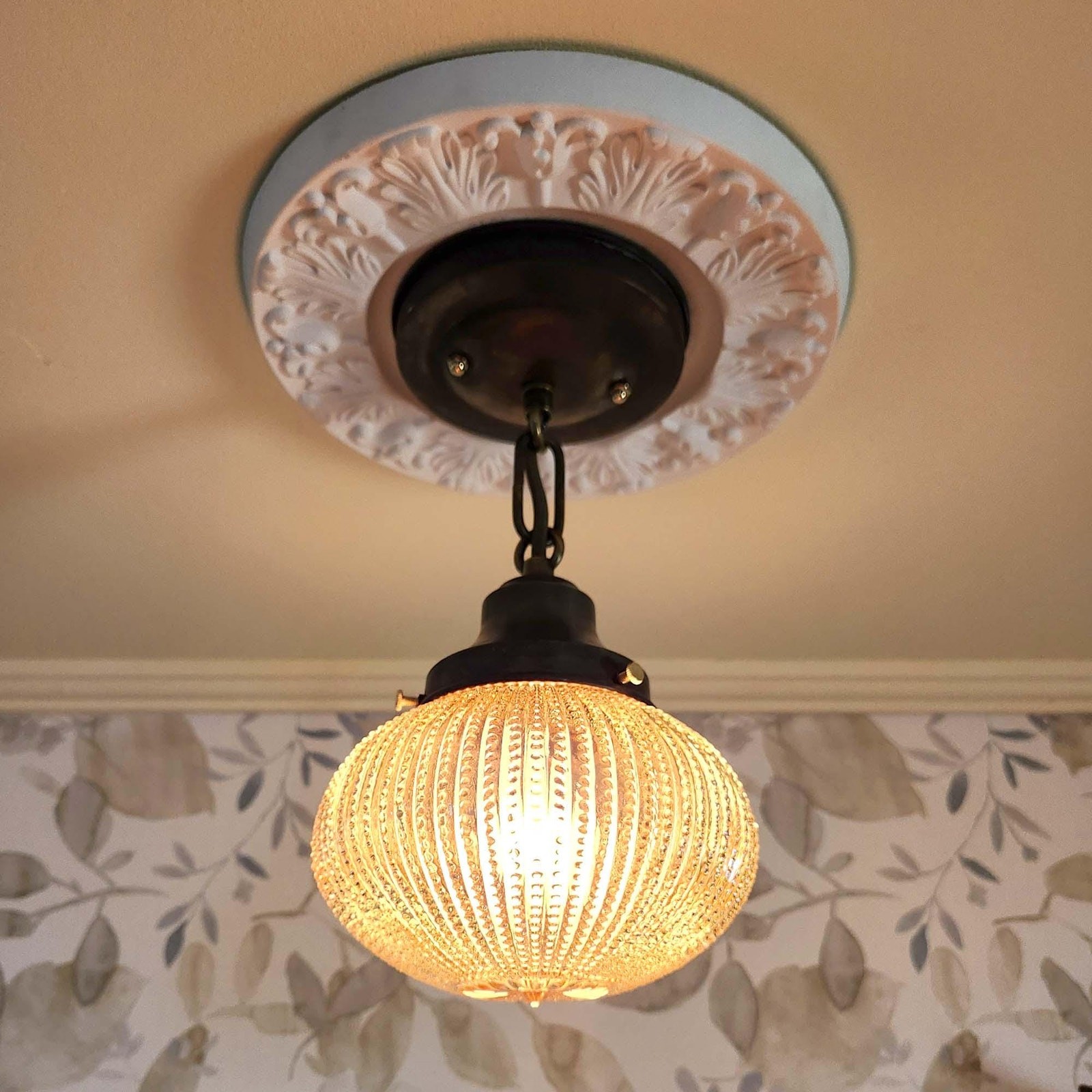 Antique Vintage 1920s 30s Amber Glass Globe Ceiling Light Fixture Tudor Porch