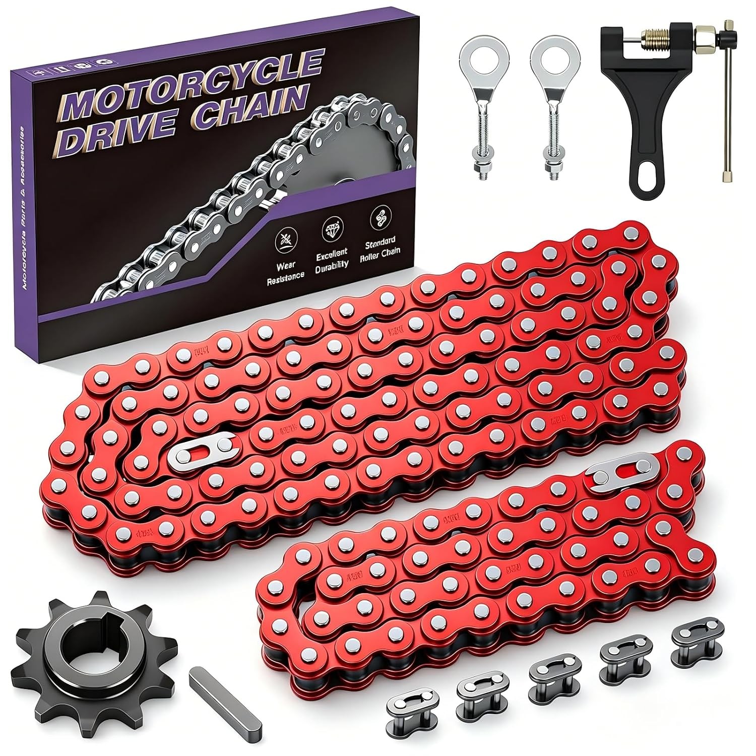Red 420 Chain 42 and 90 Links Kit For Predator 212cc CT200U BT200X Mini Bike