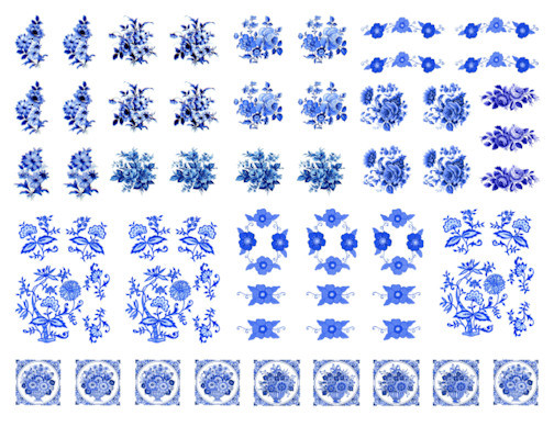 Vintage Image Delft Blue Roses Flower Decal Dollhouse Miniature Découpage MIN105 Vintage Image Delft Blue Roses Flower Decal Dollhouse Miniature Découpage MIN105