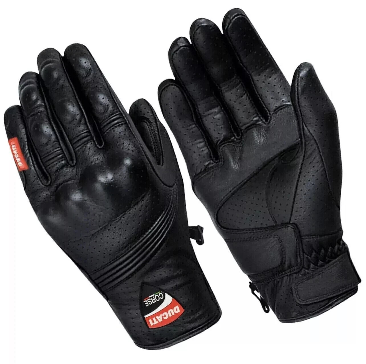 NEW DUCATI CORSE BLACK MEN MOTORCYCLE MOTORBIKE RACING LEATHER GLOVES