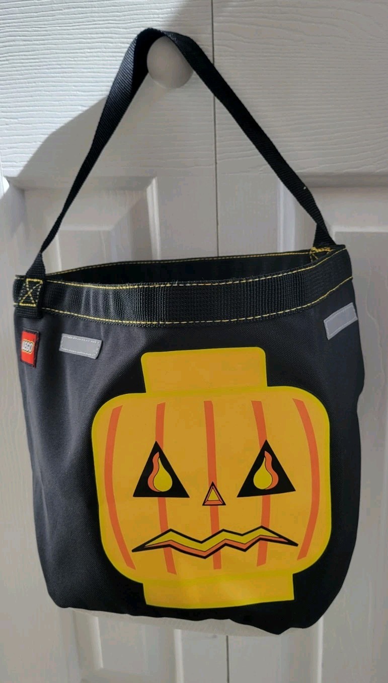 Lego Trick or Treat Black Bucket Bag Reflective With Pumpkin Head
