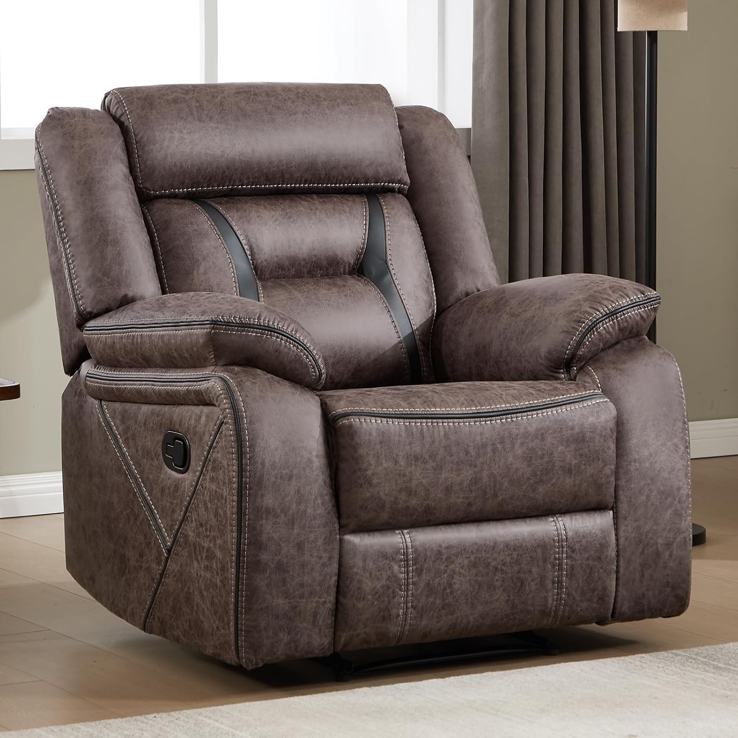 EBELLO Faux Leather Manual Recliner Chair, Single Reclining Sofa Chair, Taupe