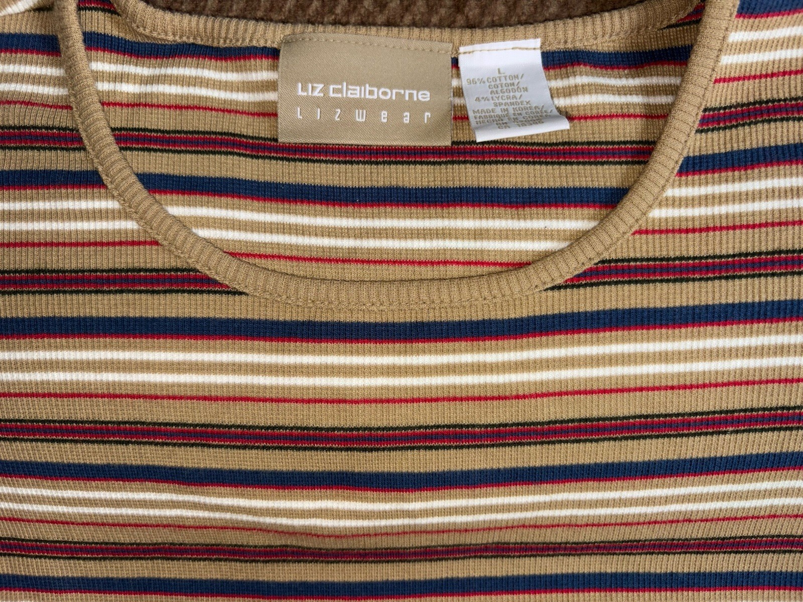 NWT VINTAGE Liz Claiborne LizWear Striped Knit Top Shirt Sz Large Stretch Lycra