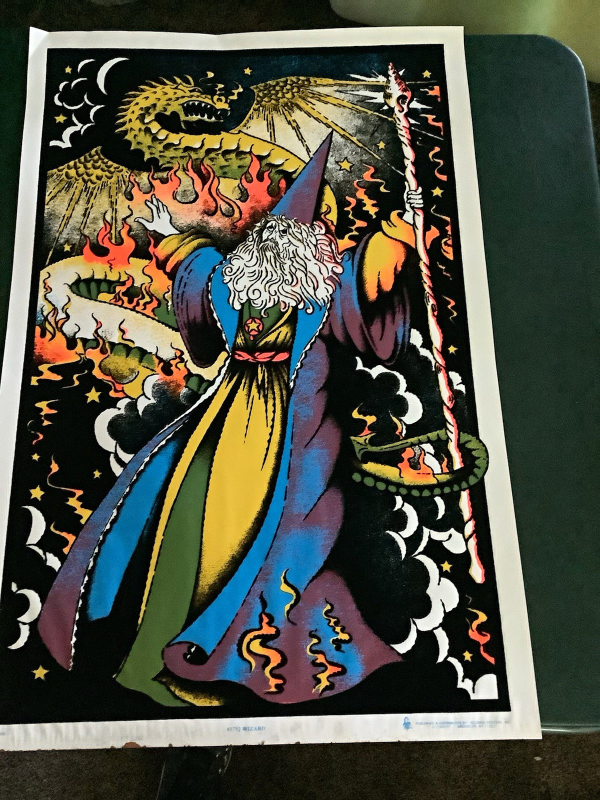 2000 #1792 Blacklight Fantasy Wizard & Dragon Poster Print Unframed