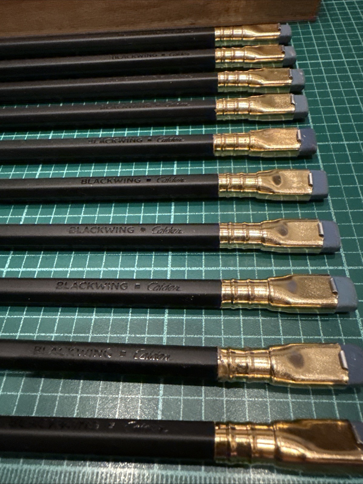 10 - Blackwing “Calder” Black Pencils, Gold tops, Gray Erasers, QC Seconds