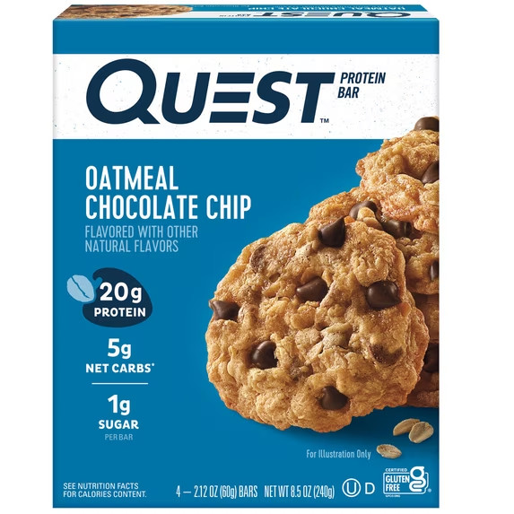 (3Pk) Quest Protein Bar Oatmeal Chocolate Chip20g Protein Gluten Free4 Ct 3PK (3Pk) Quest Protein Bar Oatmeal Chocolate Chip20g Protein Gluten Free4 Ct 3PK