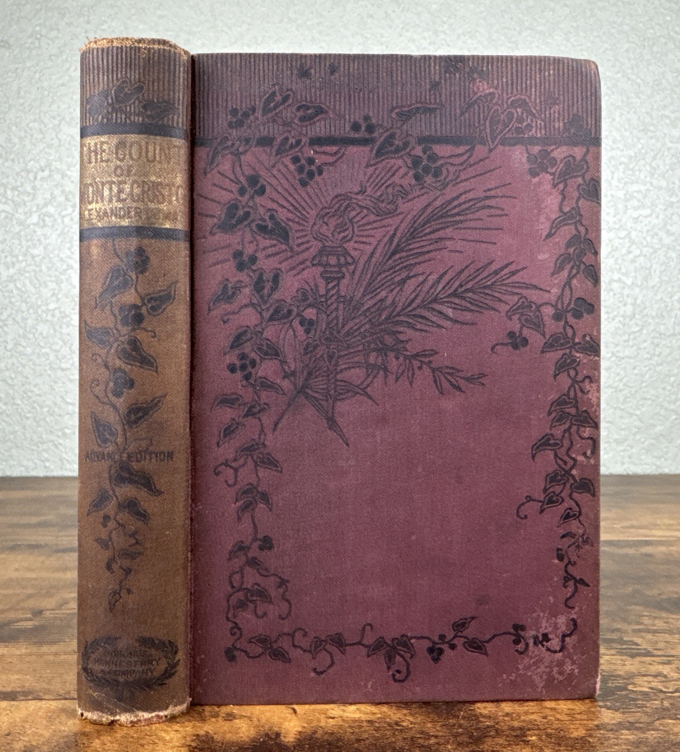 THE COUNT OF MONTE CRISTO BY ALEXANDER DUMAS~VICTORIAN FLORAL BINDING~C. 1895