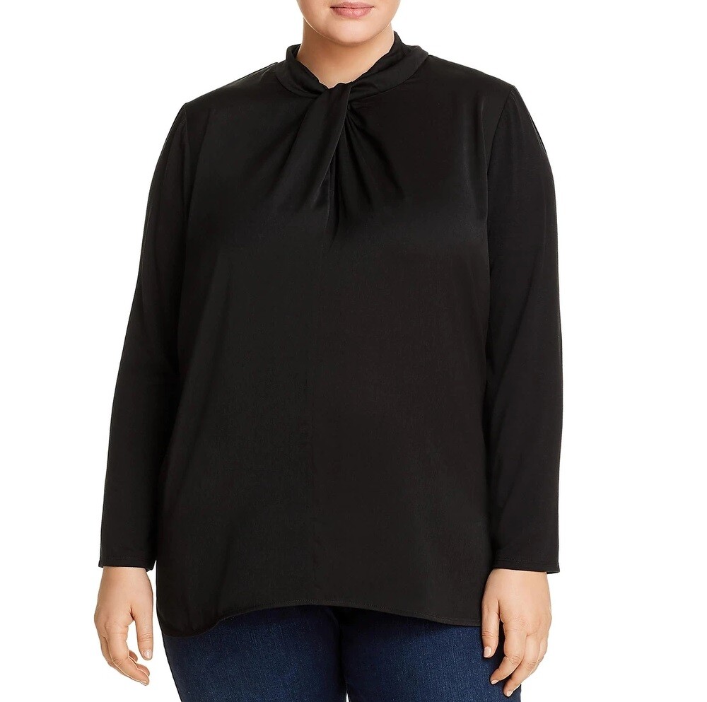 Lysse Vanessa Knot Front Top Plus Size 1X Womens Black Chiffon Blouse Shirt