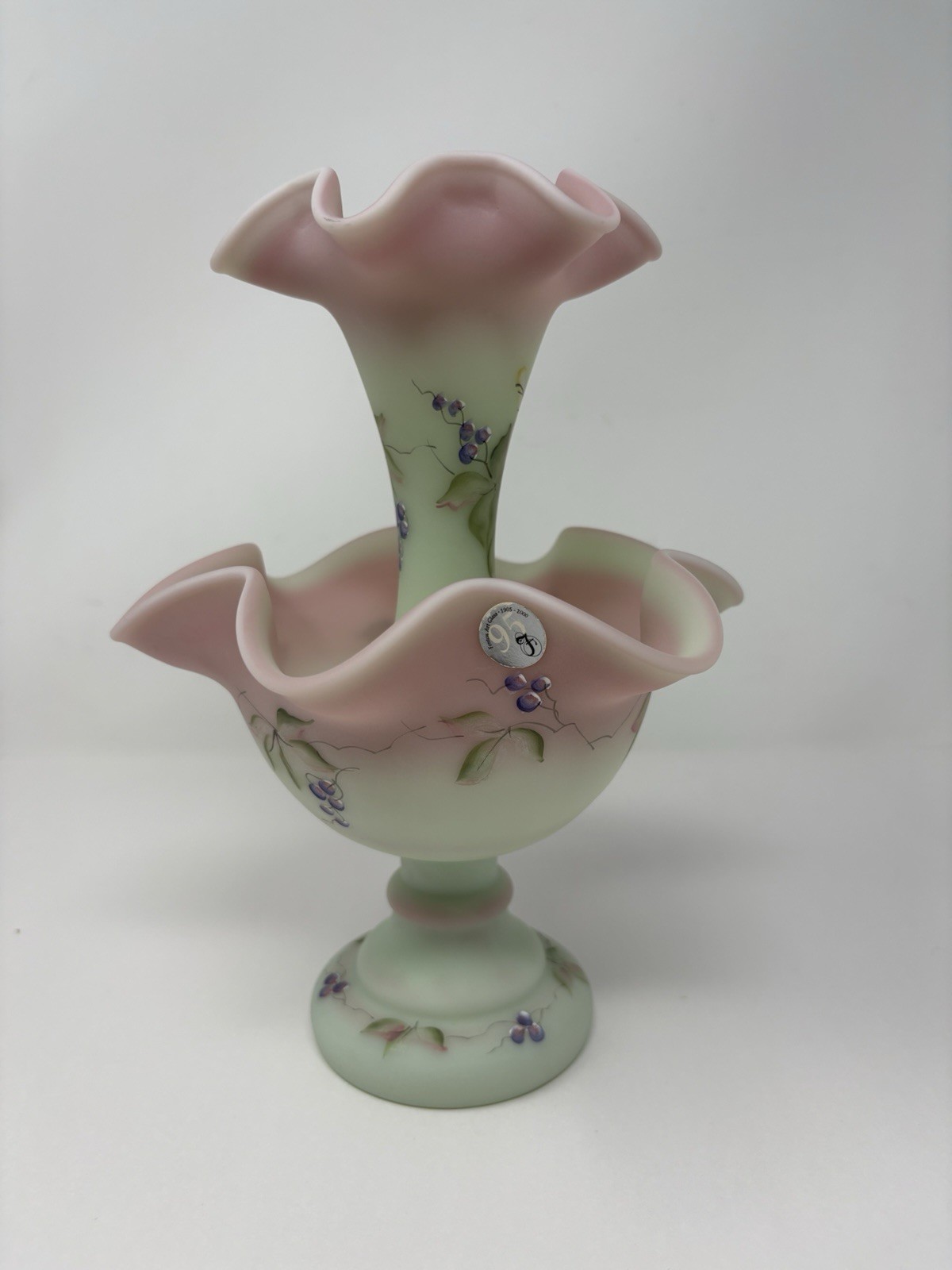 Fenton Lotus Mist One Horn Epergne Limited  Signed Hand Painted