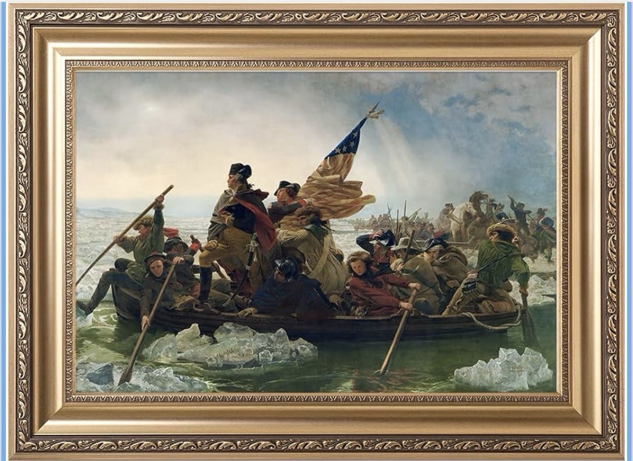 George Washington Crossing the Delaware Gold Frame, 30x22 Washington Print